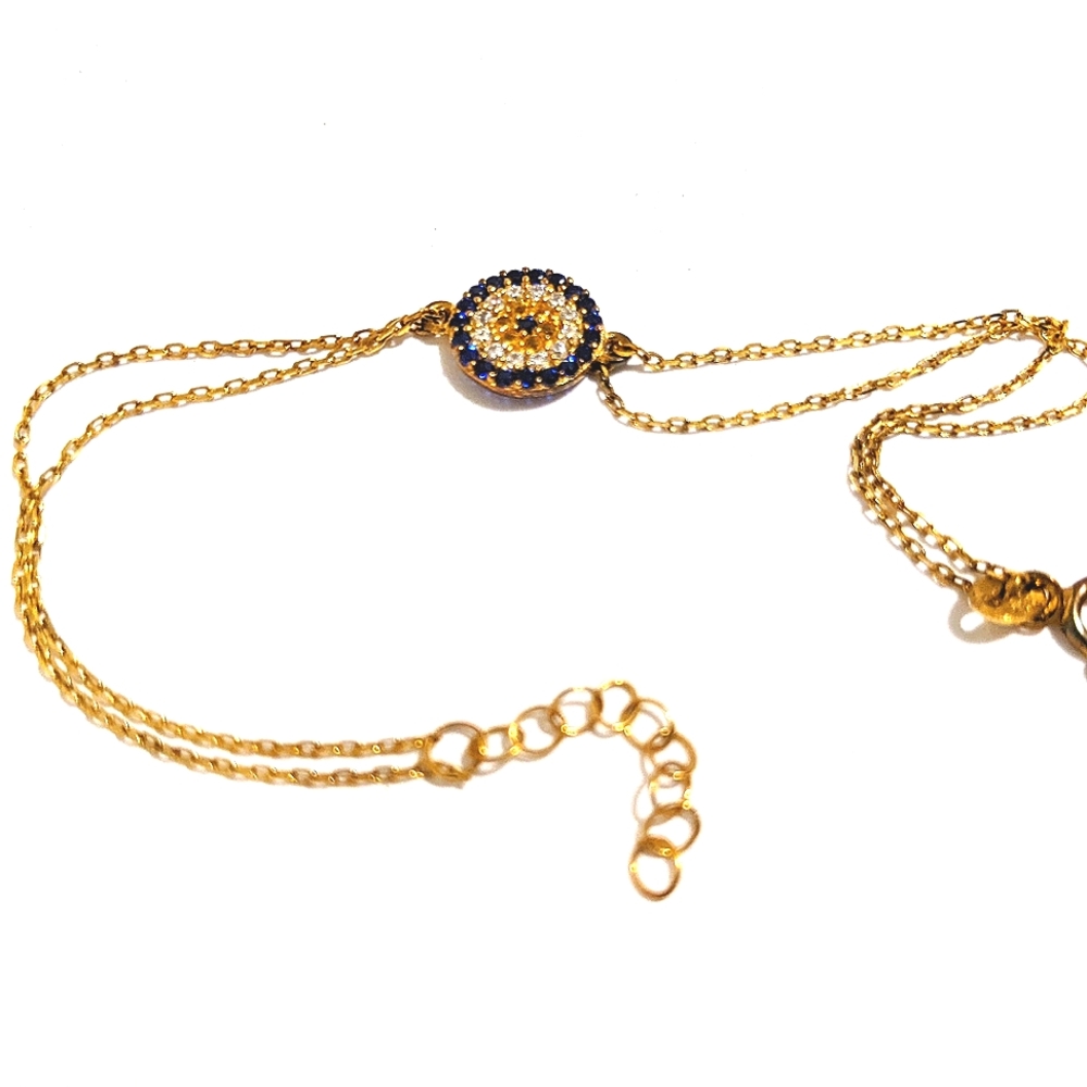 New blue diamond circle pendant 925 silver gold tone luxury bracelet 1.7g